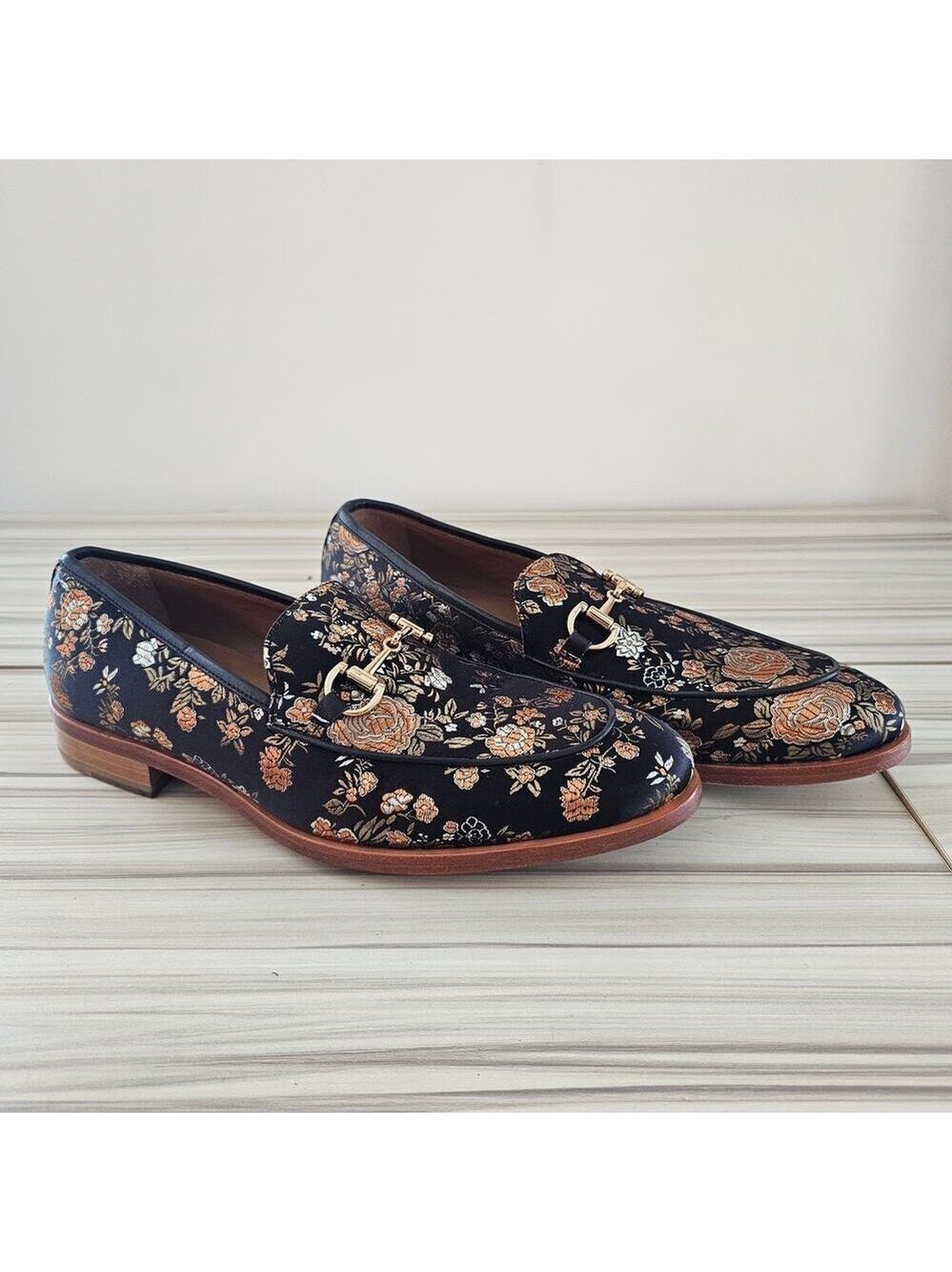 Taft The Russell Men's Black Floral Slip on Loafers Size 39